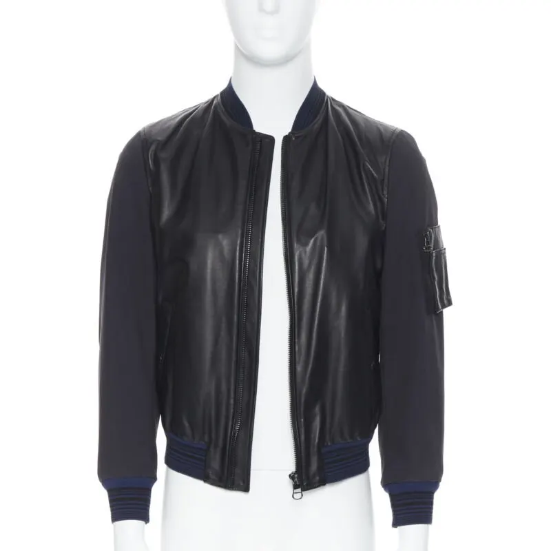 Lanvin Black Leather MA1 Bomber Black Leather Very good - Front View