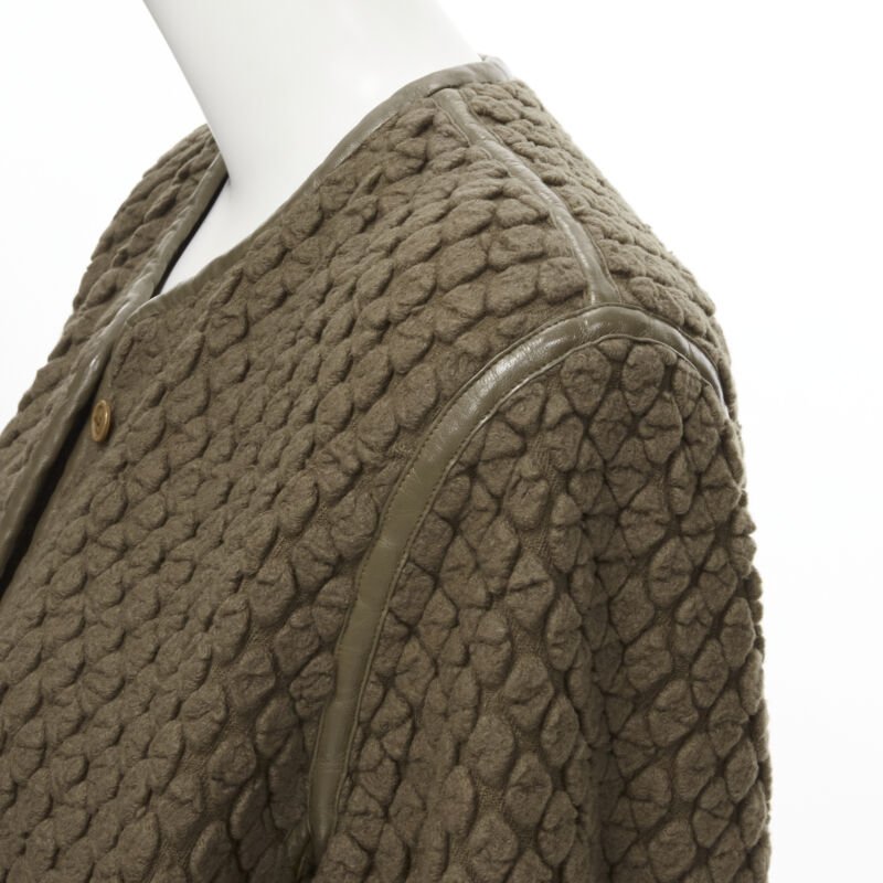 Issey Miyake Brown Cloque Leather Jacket - Back view