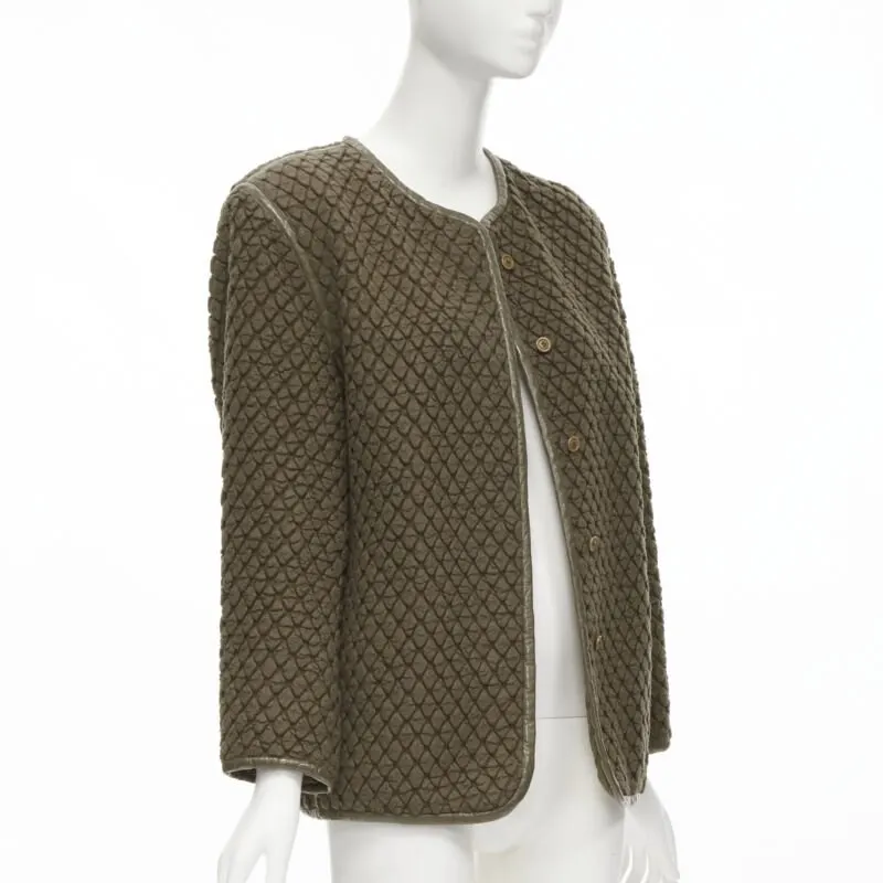 Issey Miyake Brown Cloque Leather Jacket Brown Wool Good - Inside View
