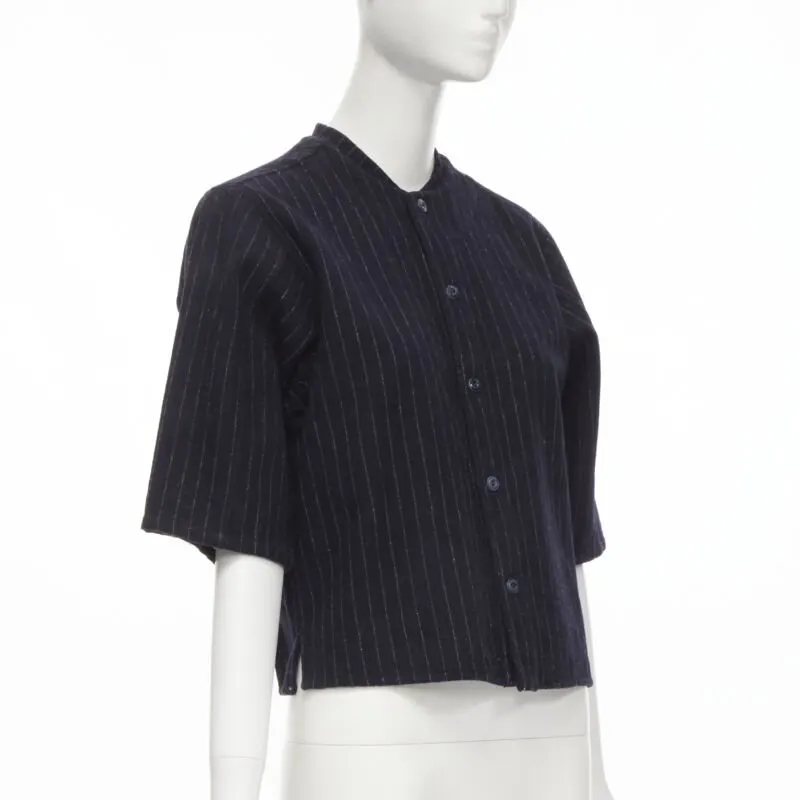 Comme Des Garcons Pinstripe Baseball Shirt Blue Wool Never worn - Inside View