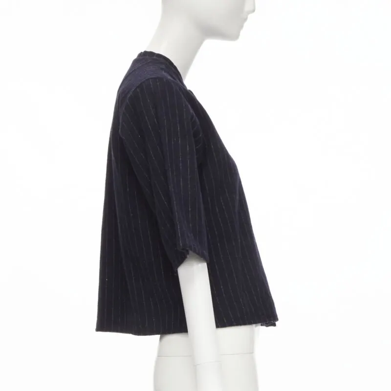 Comme Des Garcons Pinstripe Baseball Shirt Blue Wool Never worn - Model View