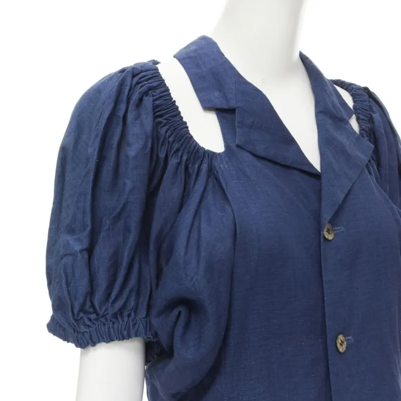 Comme Des Garcons Ruched Shorts Set Blue Linen Very good - Back View