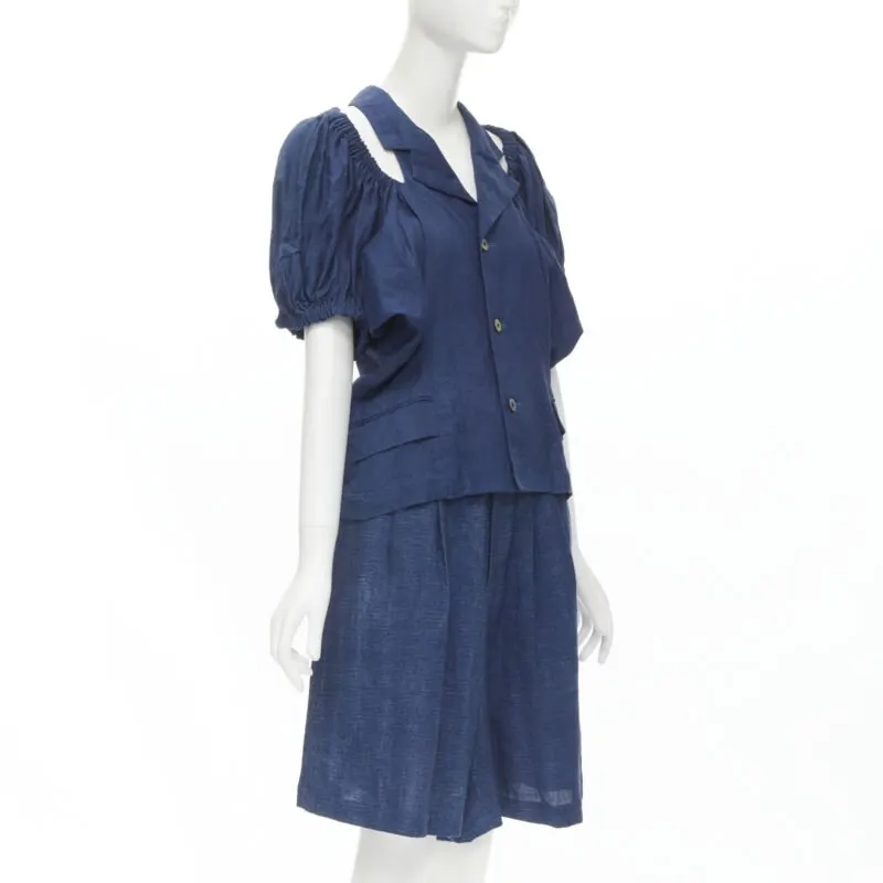 Comme Des Garcons Ruched Shorts Set Blue Linen Very good - Inside View