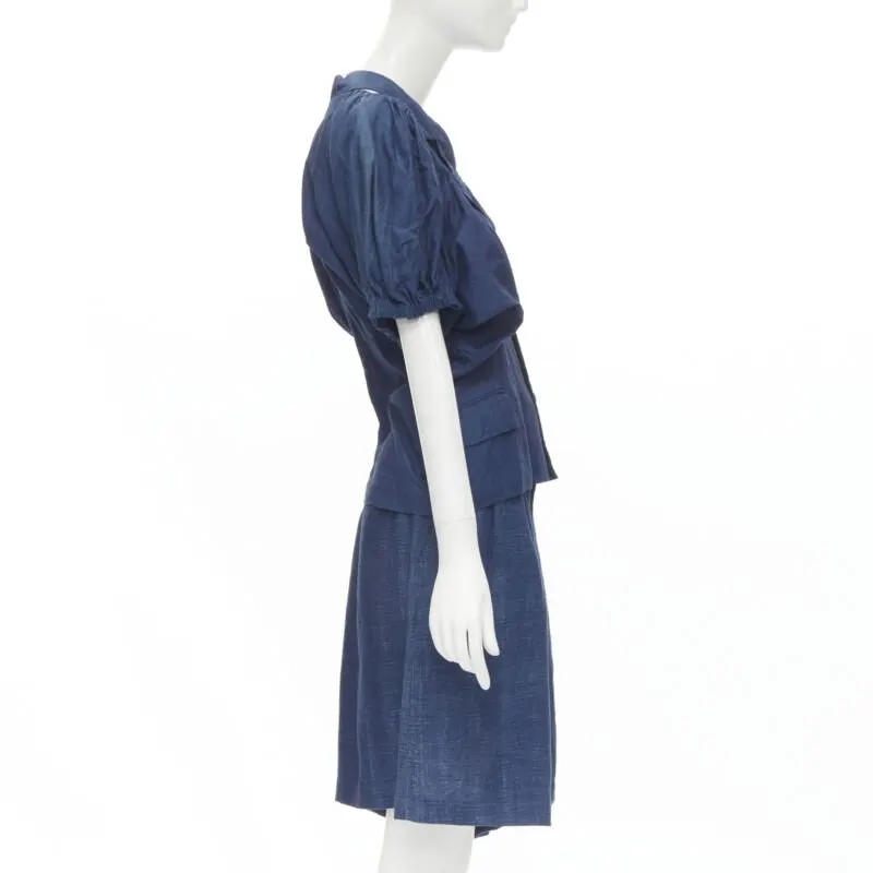 Comme Des Garcons Ruched Shorts Set Blue Linen Very good - Model View