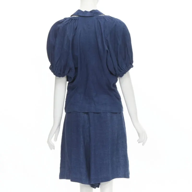 Comme Des Garcons Ruched Shorts Set Blue Linen Very good - Box View