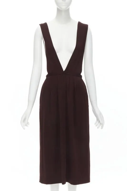 Comme Des Garcons Polka Dungaree Skirt Burgundy Wool Never worn - Front View