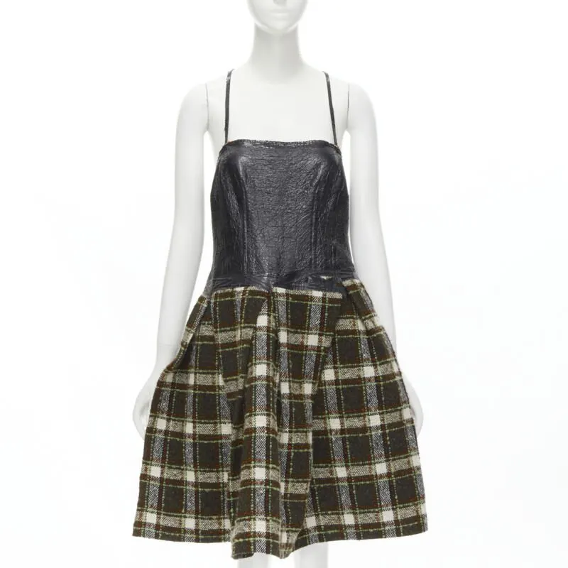 Junya Watanabe Tweed Cocktail Dress Green Tweed Very good - Front View