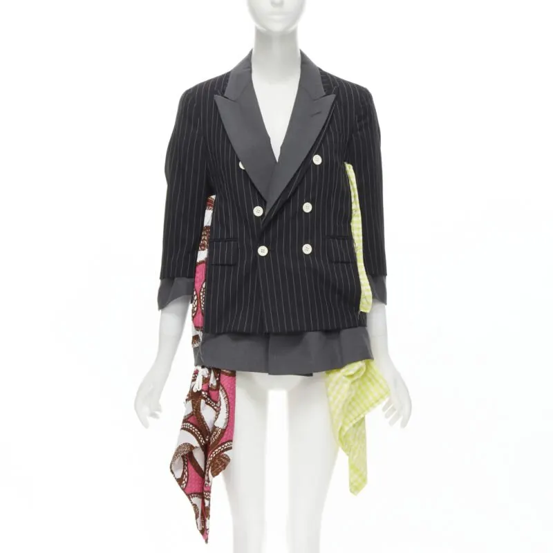 Comme Des Garcons Draped Pinstripe Blazer Grey Wool Very good - Front View