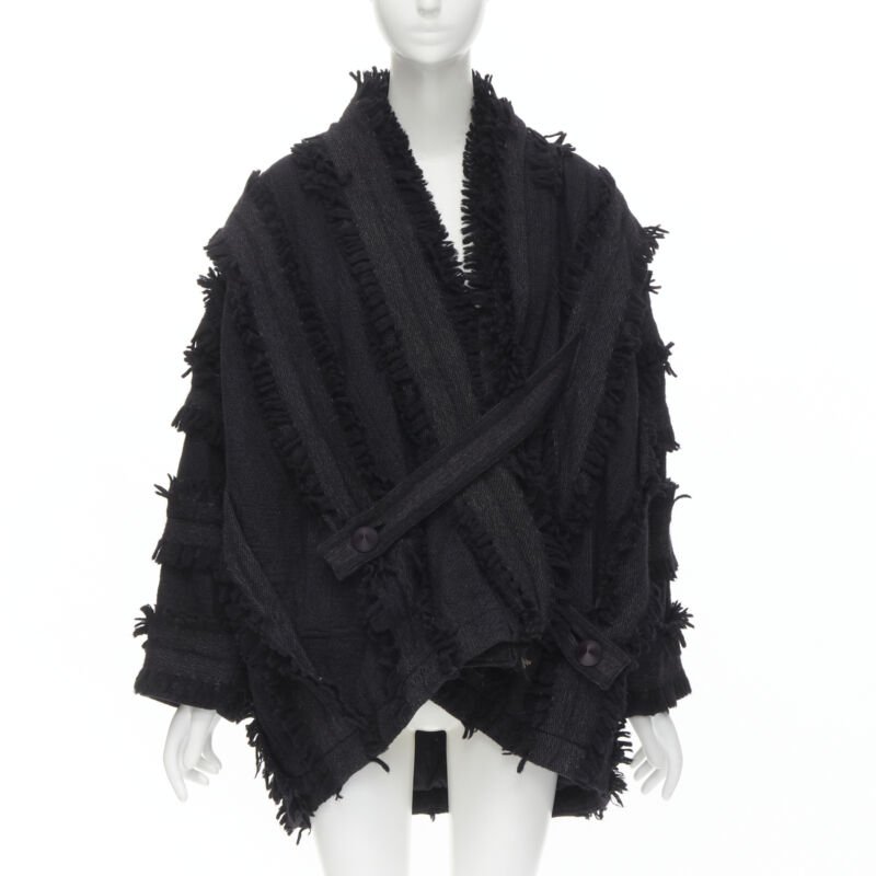 Issey Miyake Grey Fringe Cocoon Coat