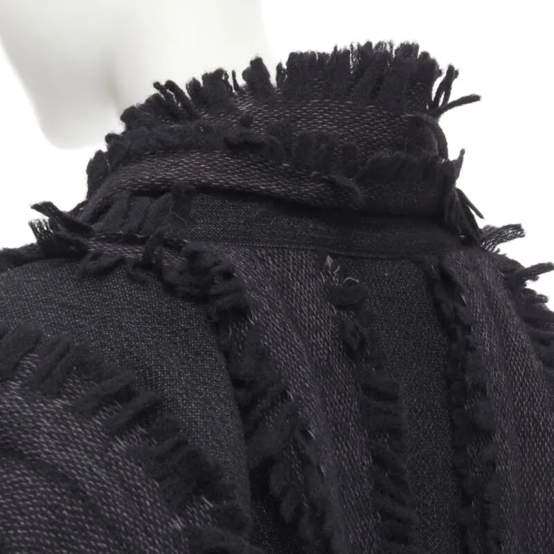 Issey Miyake Grey Fringe Cocoon Coat Black Wool Never worn - Back View