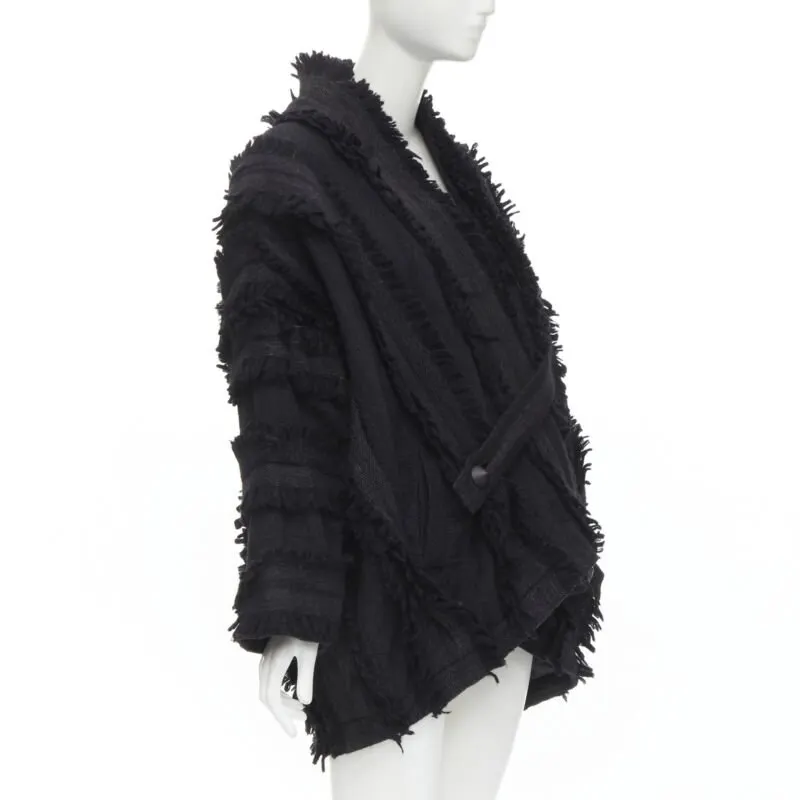 Issey Miyake Grey Fringe Cocoon Coat Black Wool Never worn - Inside View