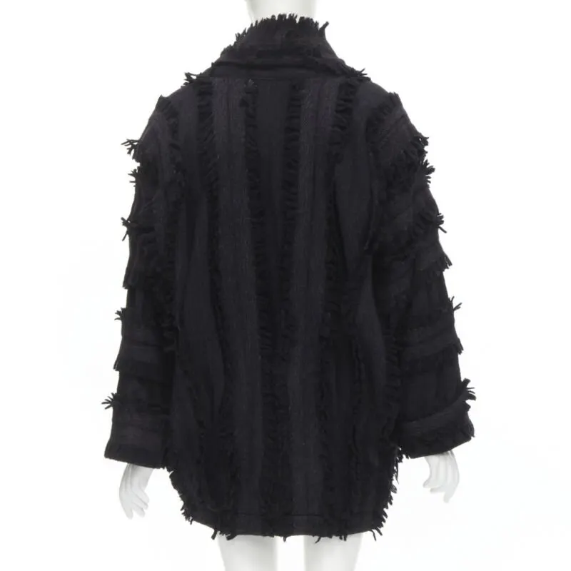 Issey Miyake Grey Fringe Cocoon Coat Black Wool Never worn - Box View
