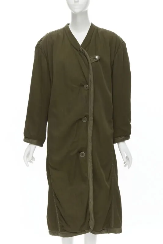 Issey Miyake Green Oversized Shoulder Coat Green Cotton Very good - Front View