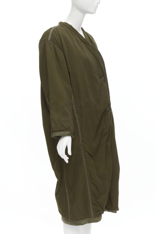 Issey Miyake Green Oversized Shoulder Coat - Image 6