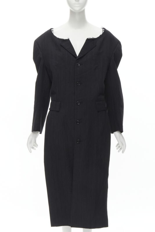 Comme Des Garcons Grey Pinstripe Boxy Coat