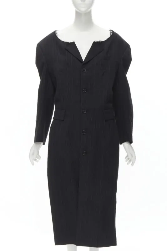 Comme Des Garcons Grey Pinstripe Boxy Coat Grey Wool Never worn - Front View