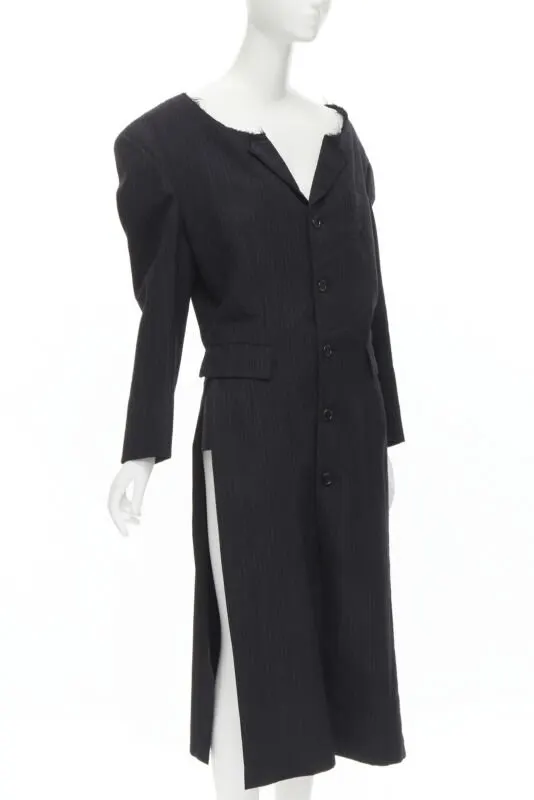 Comme Des Garcons Grey Pinstripe Boxy Coat Grey Wool Never worn - Inside View