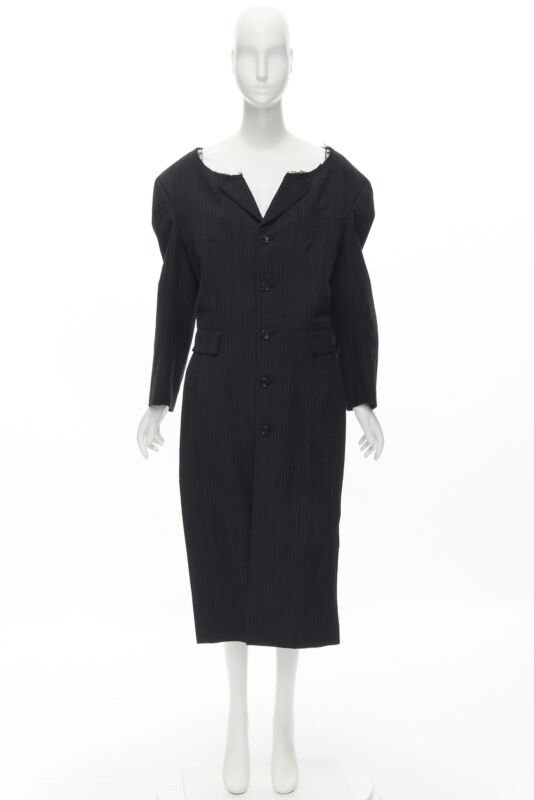 Comme Des Garcons Grey Pinstripe Boxy Coat - Image 14