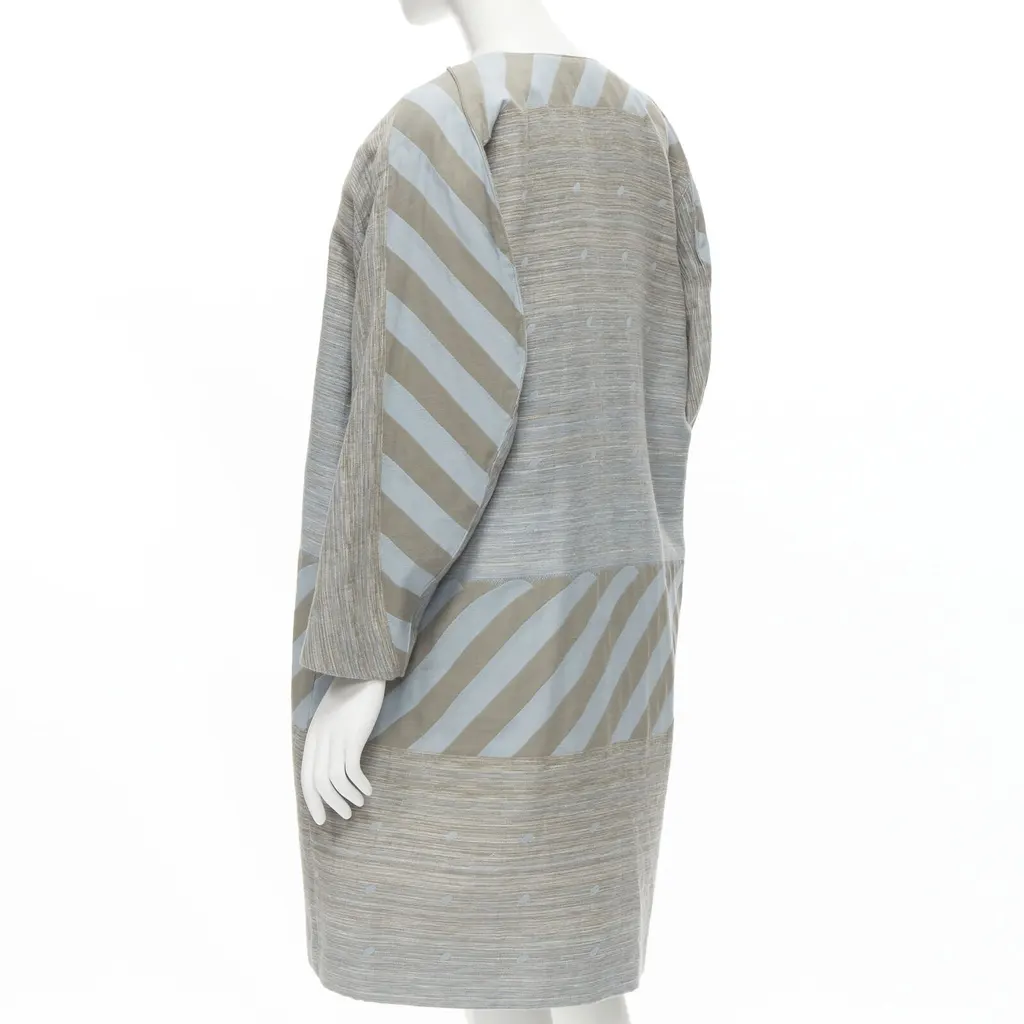 Issey Miyake Grey Jacquard Cocoon Coat Grey Cotton Never worn - Front View