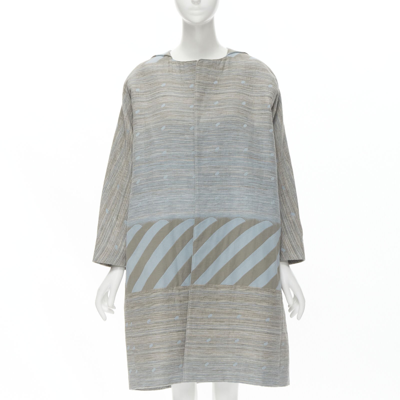 Issey Miyake Grey Jacquard Cocoon Coat - Image 6