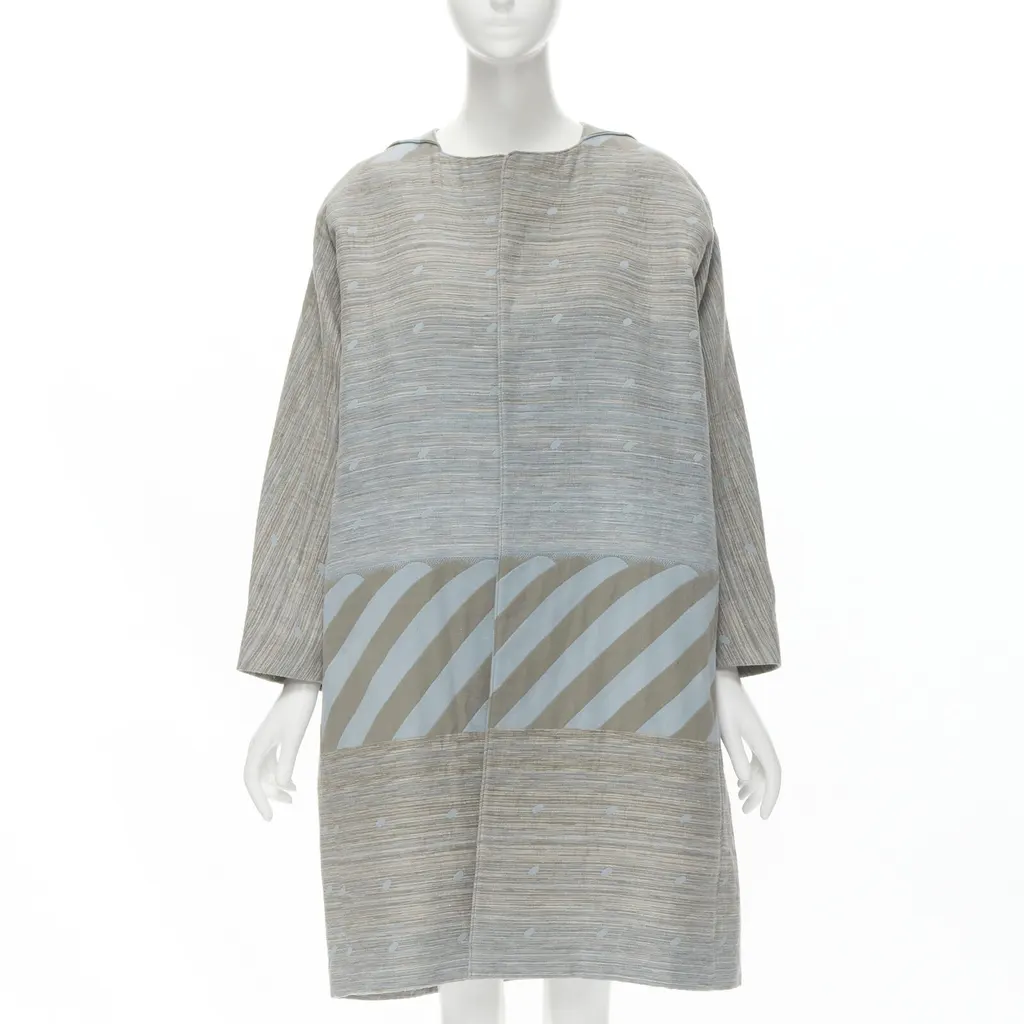 Issey Miyake Grey Jacquard Cocoon Coat Grey Cotton Never worn - Inside View