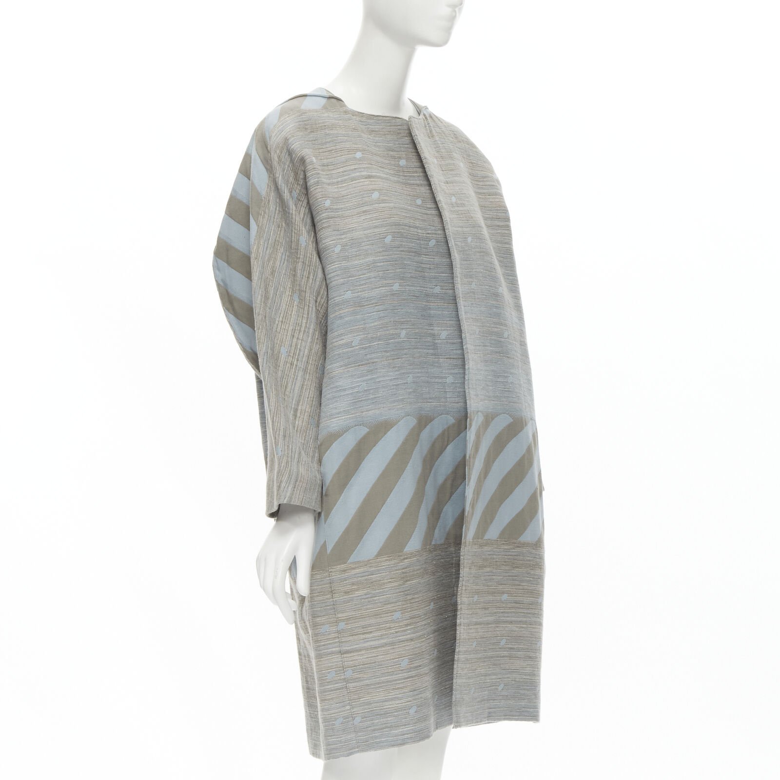 Issey Miyake Grey Jacquard Cocoon Coat - 4