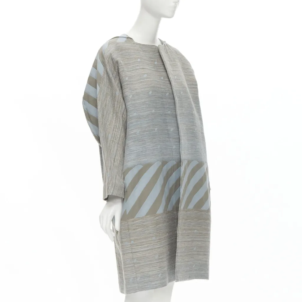 Issey Miyake Grey Jacquard Cocoon Coat Grey Cotton Never worn - Model View