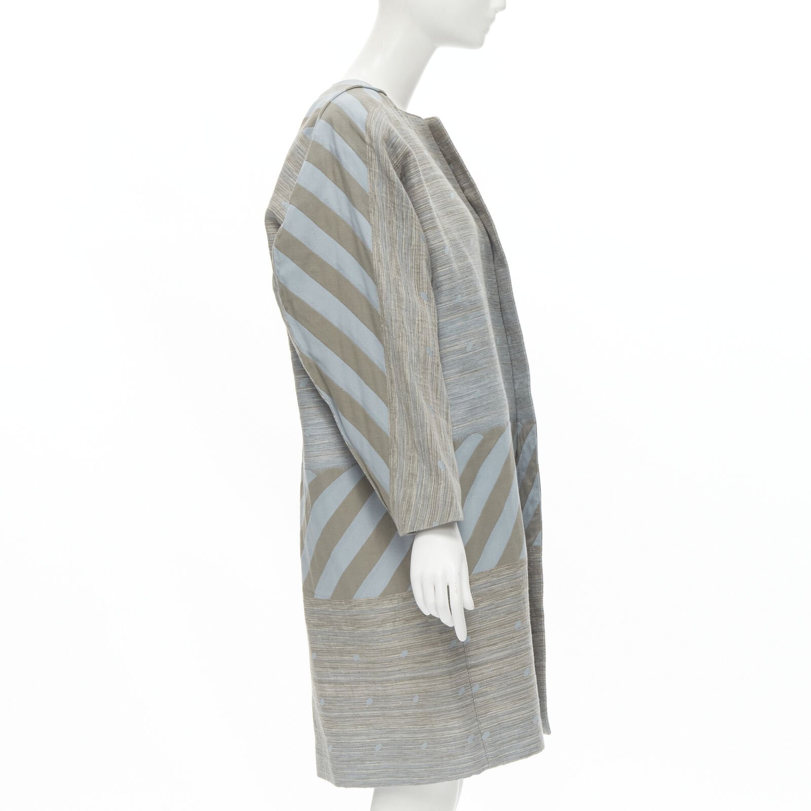Issey Miyake Grey Jacquard Cocoon Coat - Side view