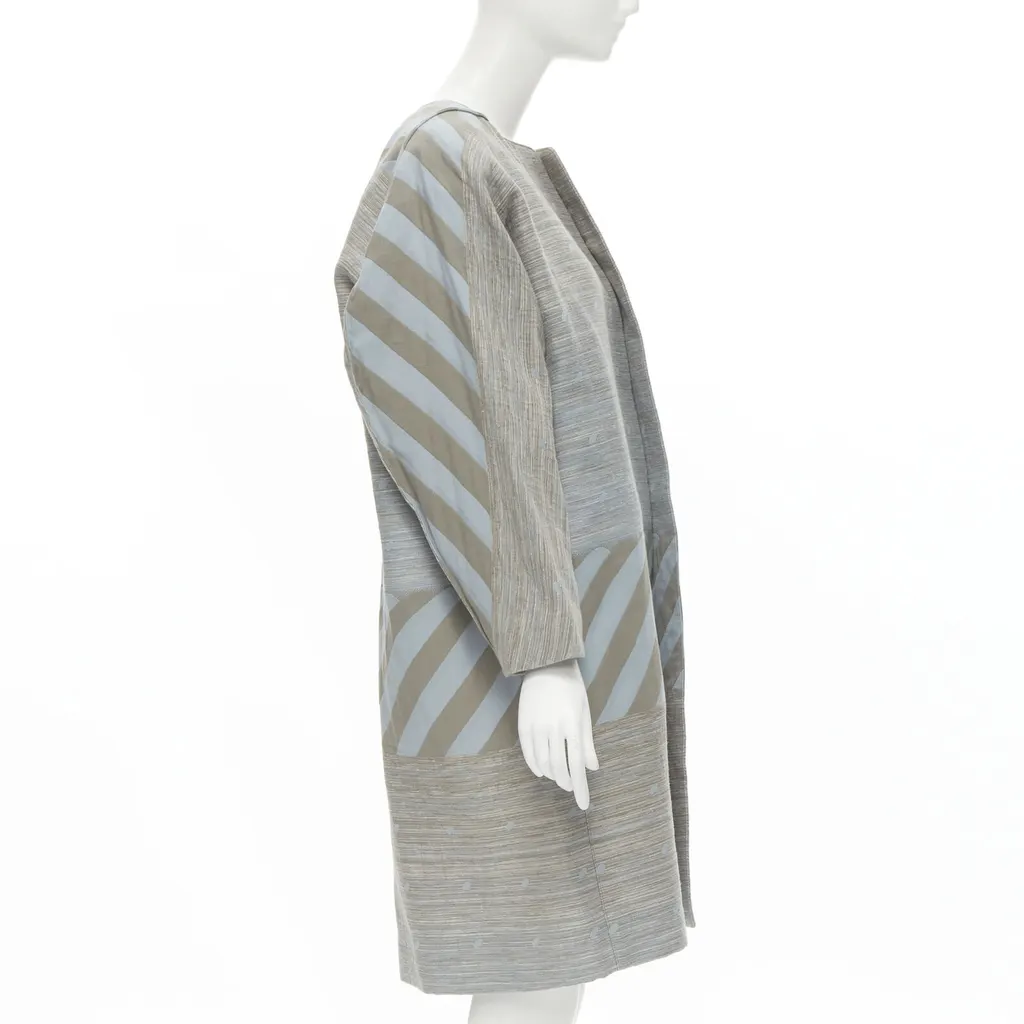 Issey Miyake Grey Jacquard Cocoon Coat Grey Cotton Never worn - Box View