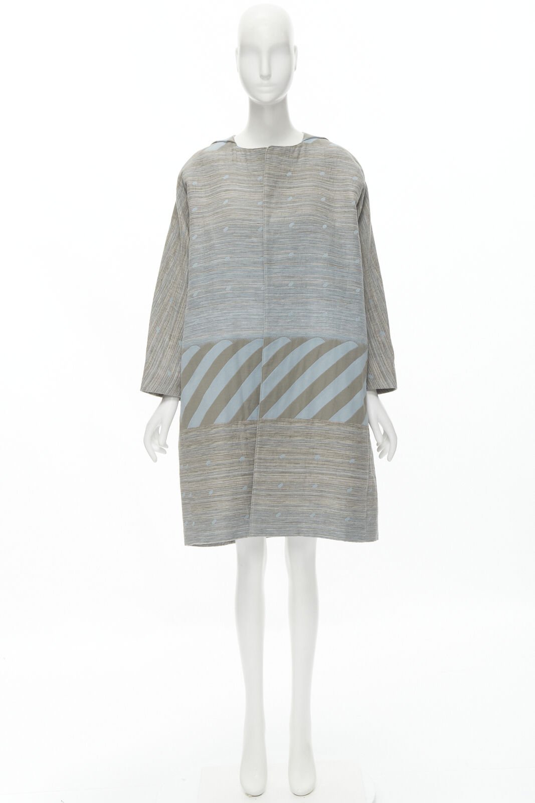 Issey Miyake Grey Jacquard Cocoon Coat - Image 12