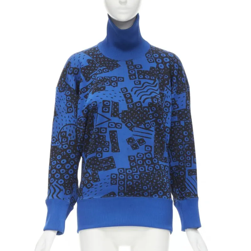 Issey Miyake Illustration Turtleneck Sweater Blue Cotton Good - Front View