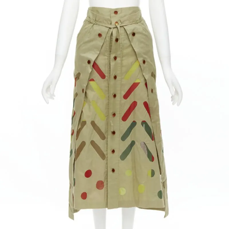 Issey Miyake Colorful Panel Skirt Beige Cotton Never worn - Front View