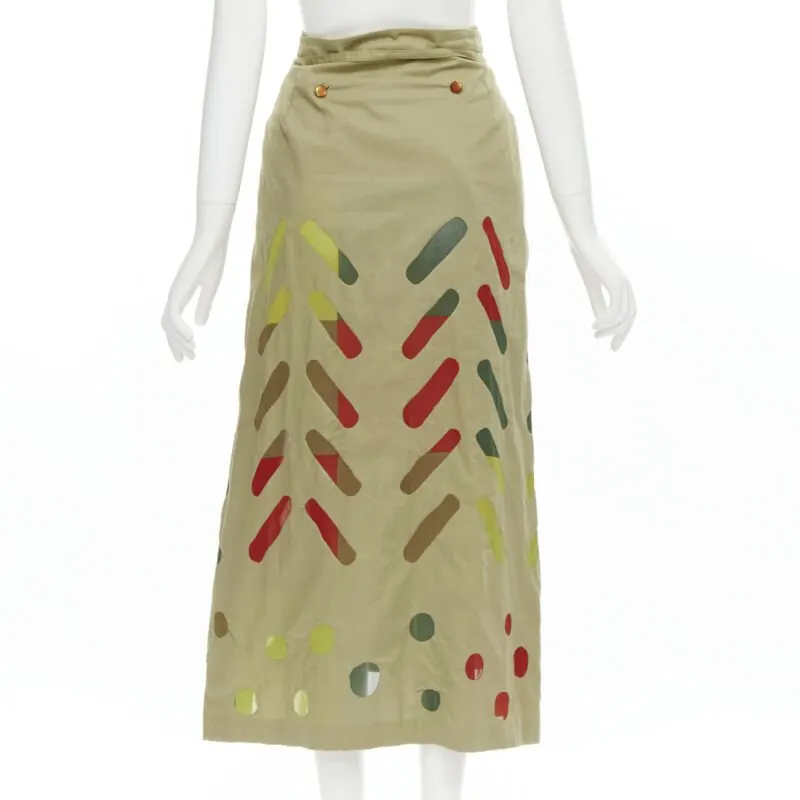 Issey Miyake Colorful Panel Skirt Beige Cotton Never worn - Box View