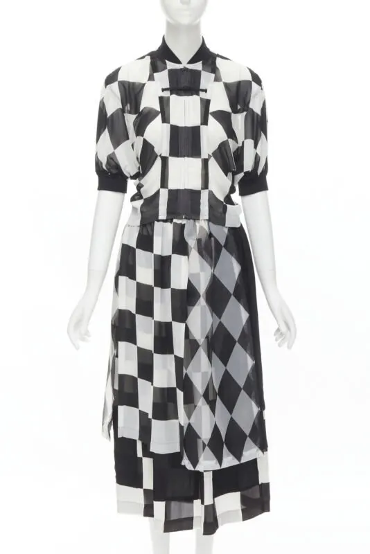 Comme Des Garcons Checkered Bomber Skirt Black Polyester Very good - Front View