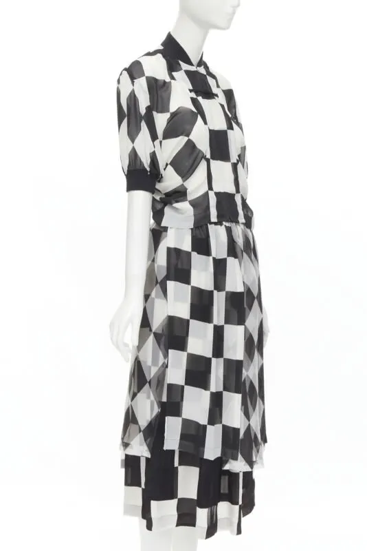 Comme Des Garcons Checkered Bomber Skirt Black Polyester Very good - Inside View