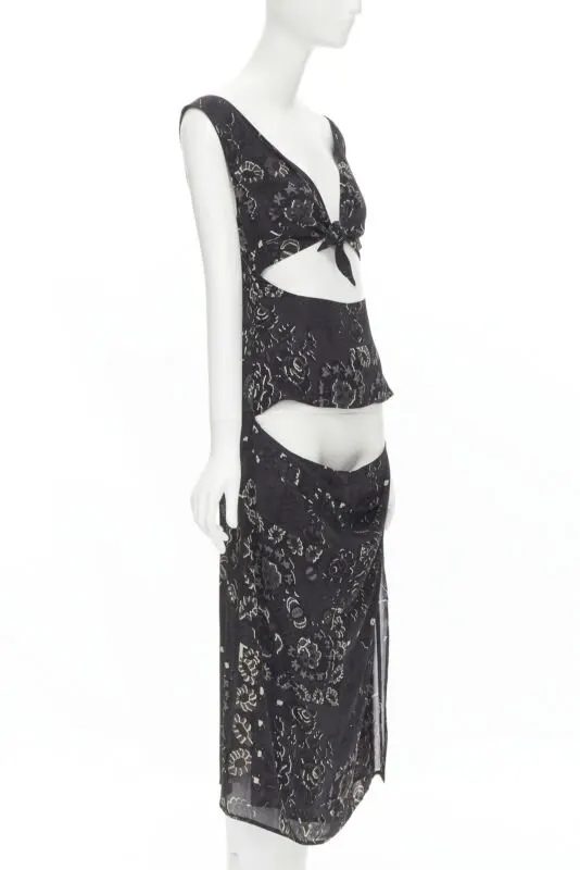 Yohji Yamamoto Paisley Draped Dress Black Polyester Never worn - Inside View