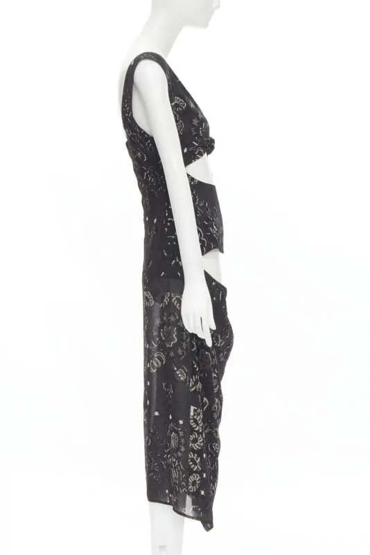 Yohji Yamamoto Paisley Draped Dress Black Polyester Never worn - Model View
