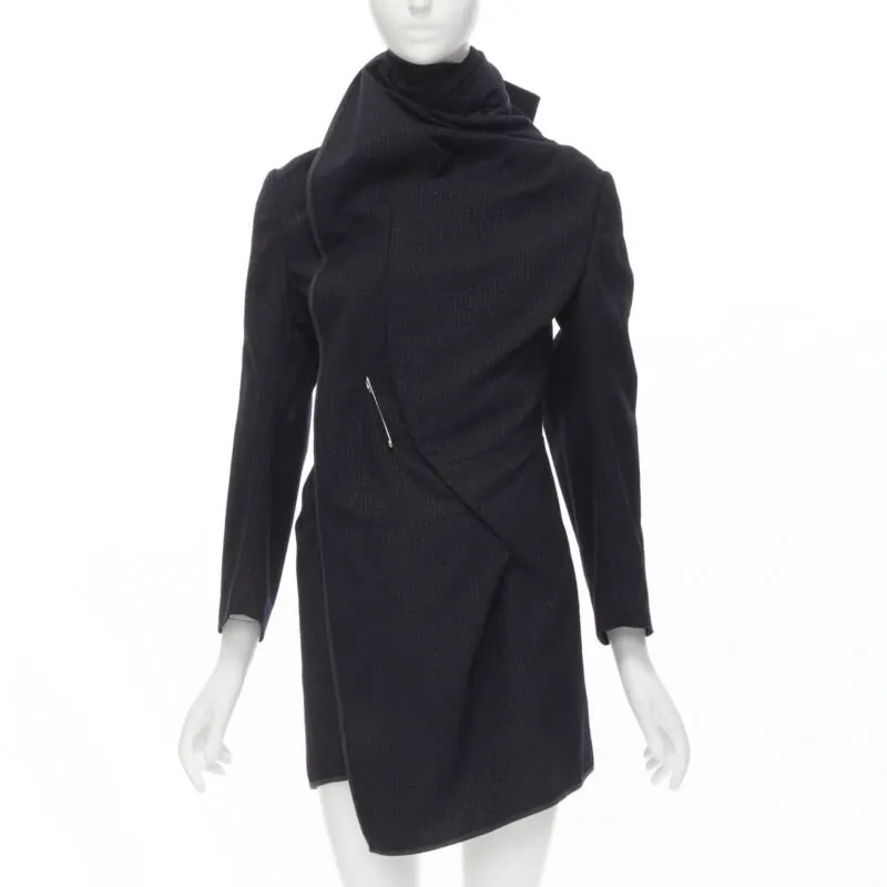 Comme Des Garcons Pinstripe Wrap Coat Black Wool Never worn - Front View