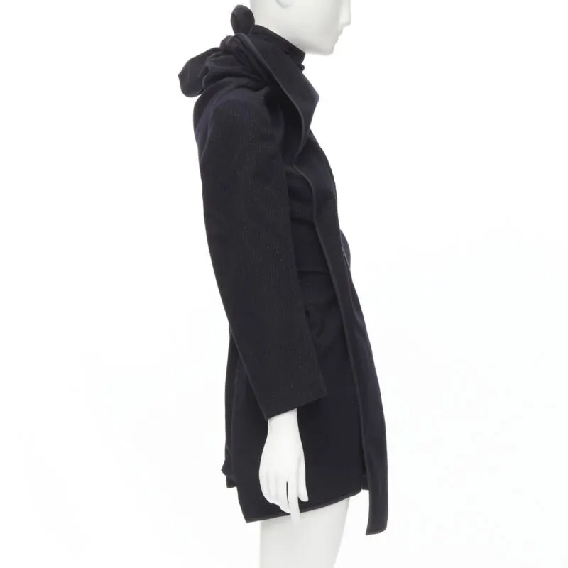 Comme Des Garcons Pinstripe Wrap Coat Black Wool Never worn - Model View