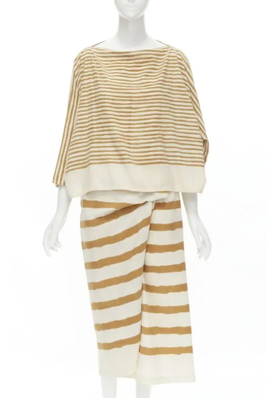 Issey Miyake Tribal Top Skirt Beige Cotton Good - Front View