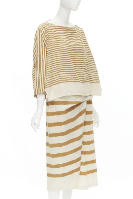 Issey Miyake Tribal Top Skirt Beige Cotton Good - Back View