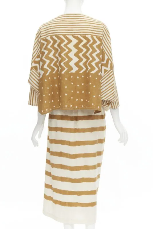 Issey Miyake Tribal Top Skirt Beige Cotton Good - Model View