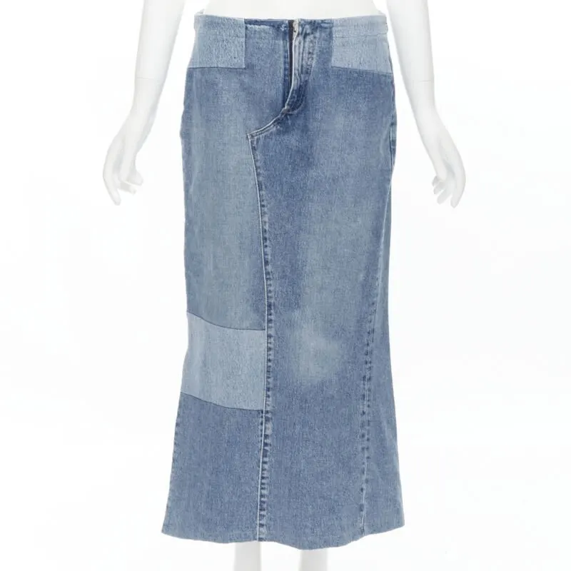 Maison Martin Margiela Patchwork Denim Skirt Blue Polyester Never worn - Front View
