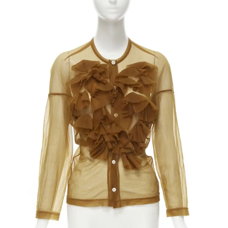 Comme Des Garcons Pleated Ruffle Shirt Brown Polyester Good - Front View