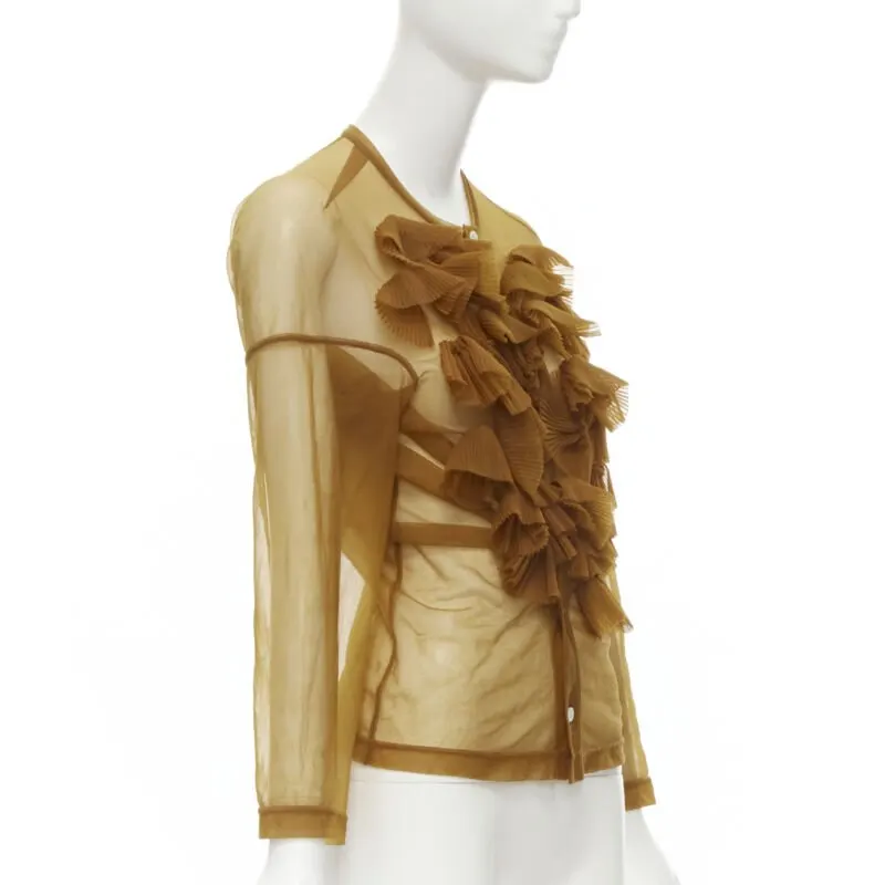 Comme Des Garcons Pleated Ruffle Shirt Brown Polyester Good - Inside View