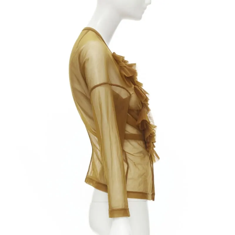 Comme Des Garcons Pleated Ruffle Shirt Brown Polyester Good - Model View