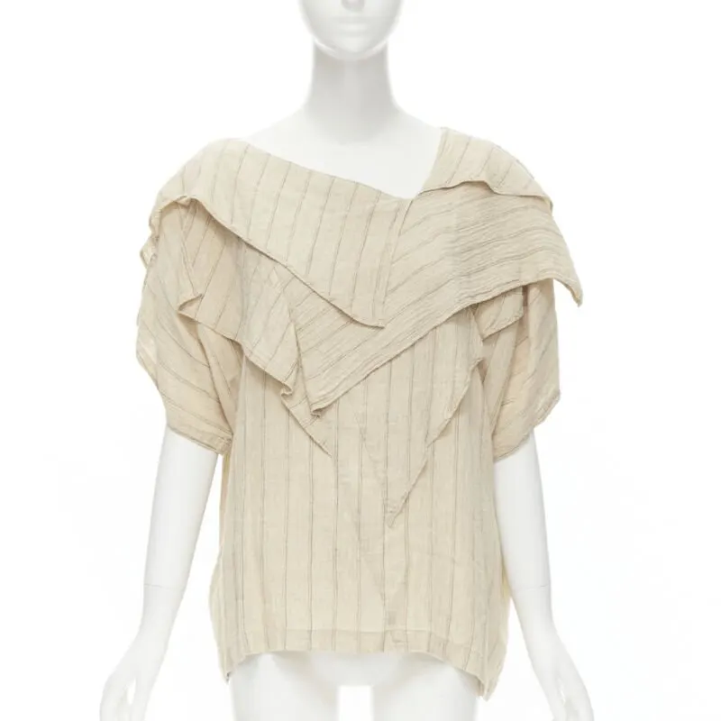 Issey Miyake Striped Linen Top Beige Linen Never worn - Front View