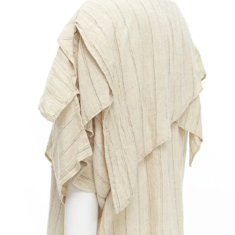 Issey Miyake Striped Linen Top Beige Linen Never worn - Back View