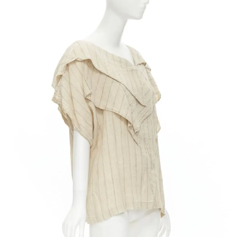 Issey Miyake Striped Linen Top Beige Linen Never worn - Inside View