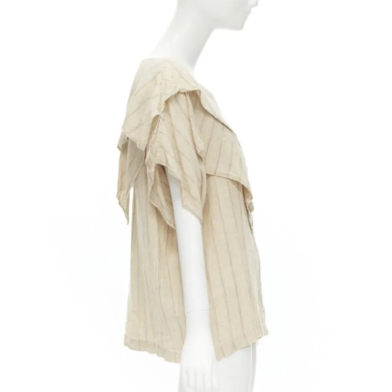 Issey Miyake Striped Linen Top Beige Linen Never worn - Model View